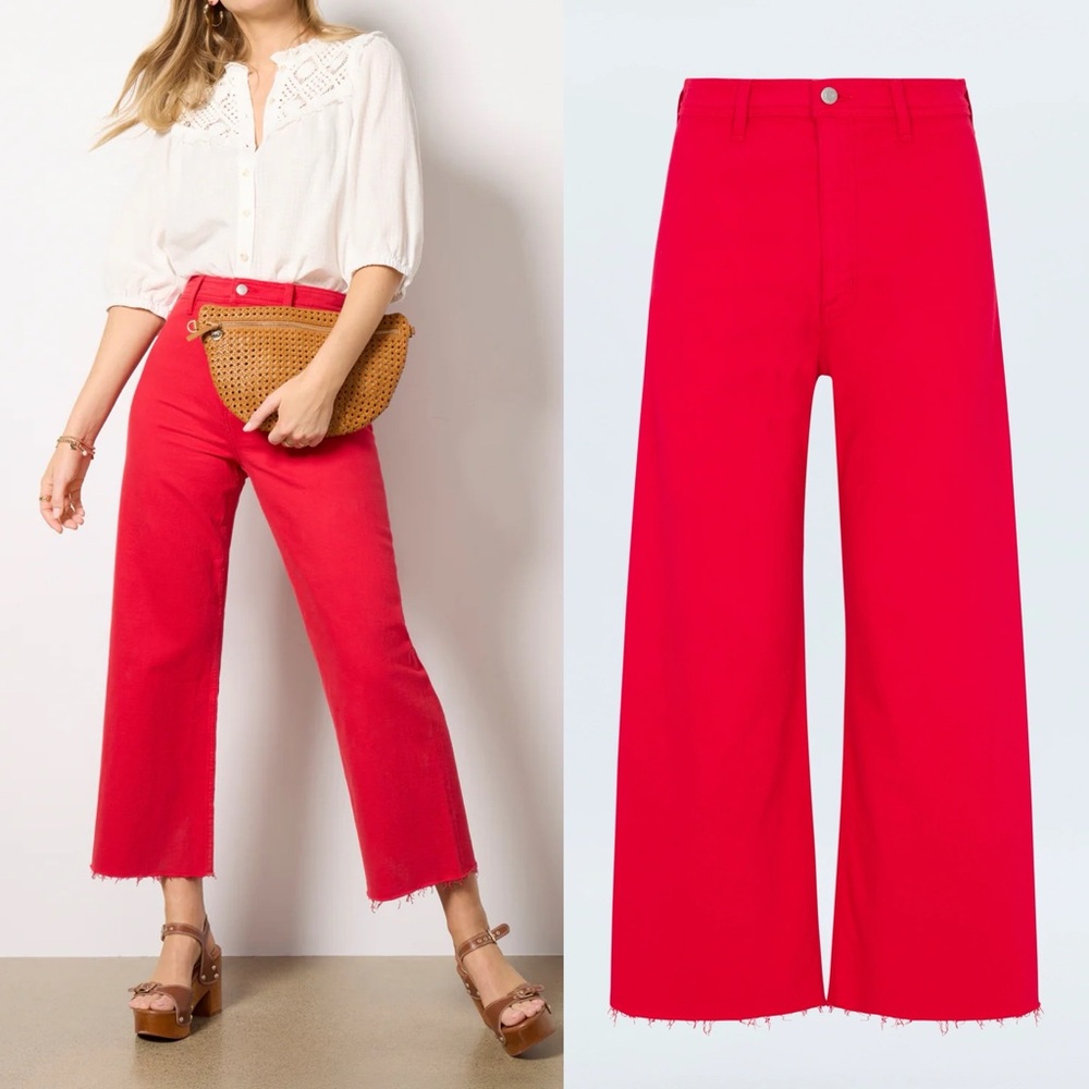 Evereve Pistola Penny Wide Leg Raw Hem Red Jeans